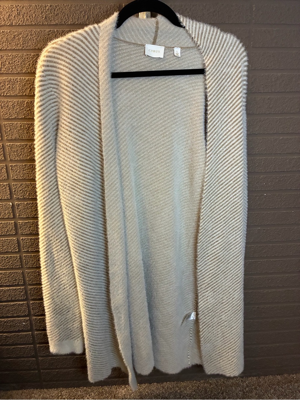 Cyrus Light Cream Open-Front Ribbed Cardigan
